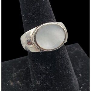 Sterling Silver Mens Opal Ring 925 SIZE 7.25" 4.3mm Thick Band Large Opal Gem
